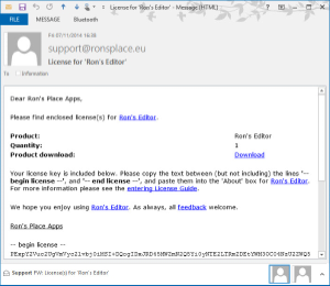 License E-mail Message