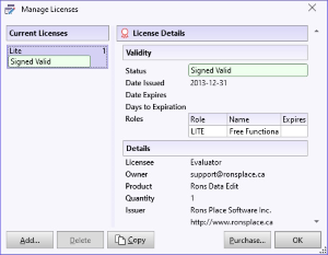 The Manage Licenses Window