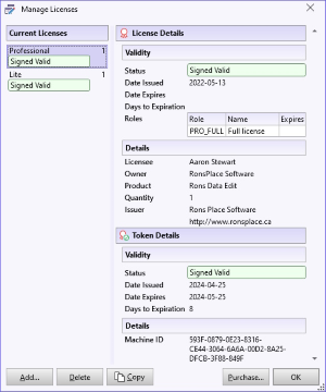 The Manage Licenses Window Validated