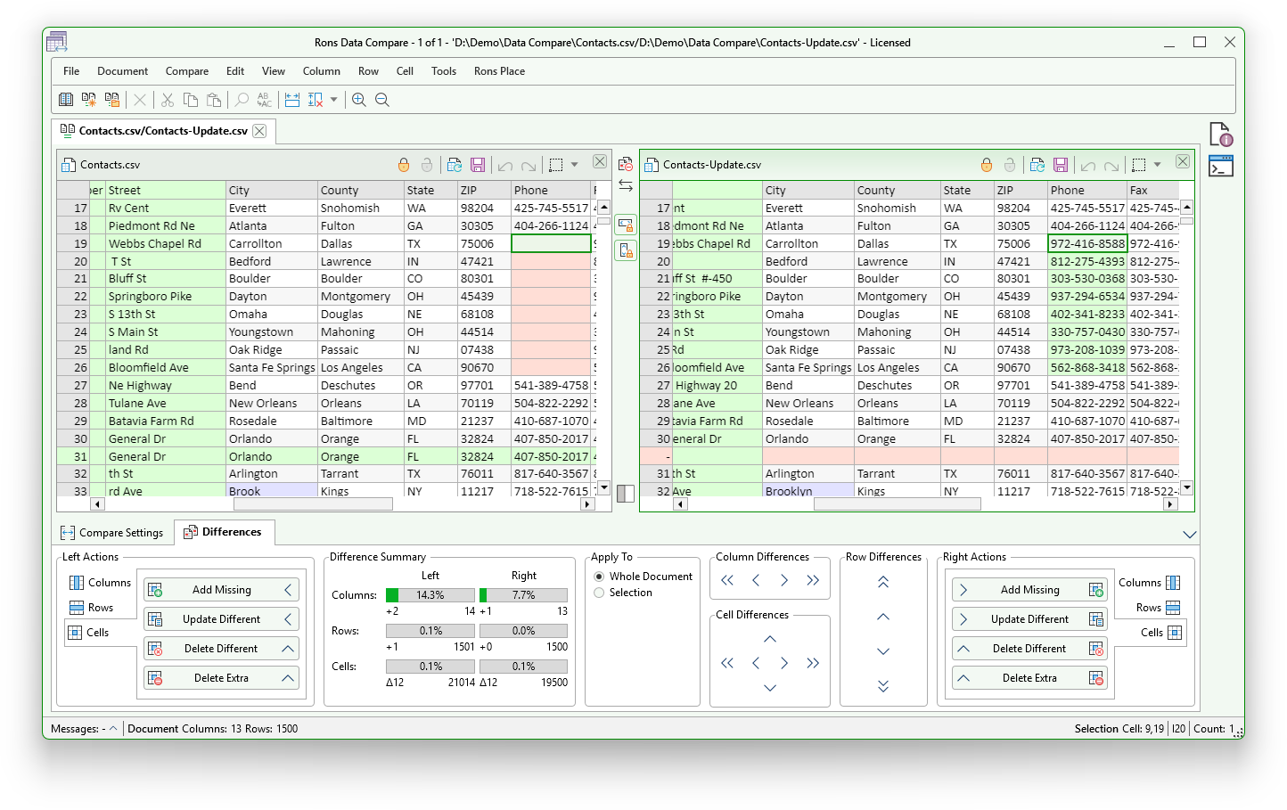 Rons Data Compare in action (light)
